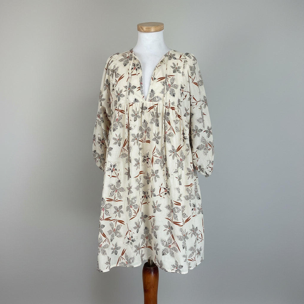 Caballero cream, black, and brown print dress, size S