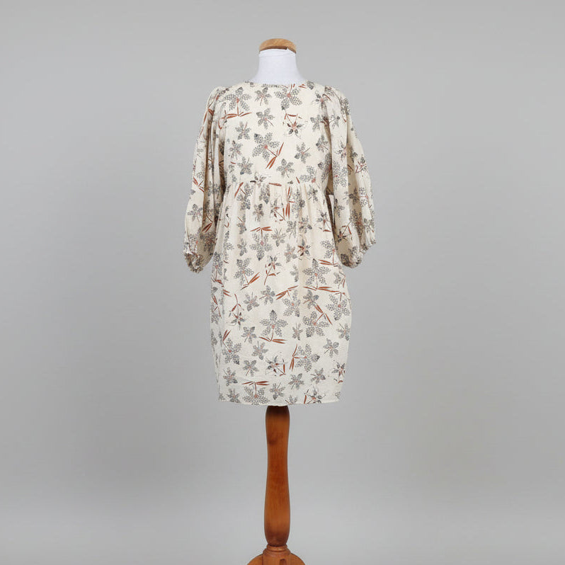 Caballero cream, black, and brown print dress, size S