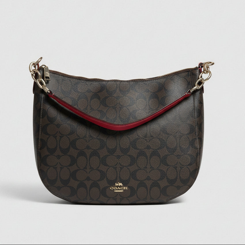 Coach brown logo Elle hobo bag