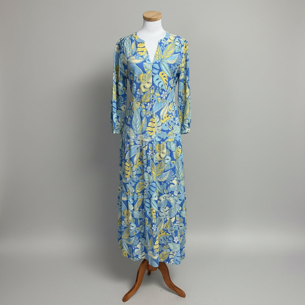 J. McLaughlin blue and yellow linen dress, size L