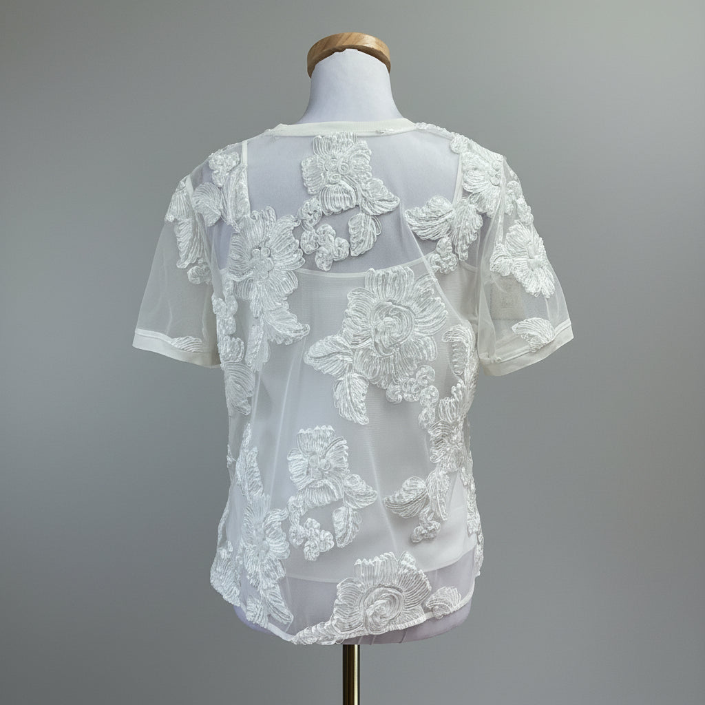 Elie Tahari white soutache blouse, size S