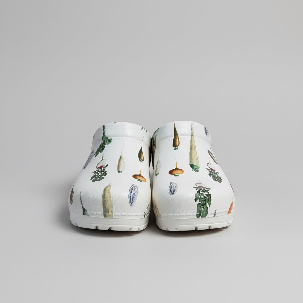 Dansko white vegetable print Kane clogs, size 8, BRAND NEW!
