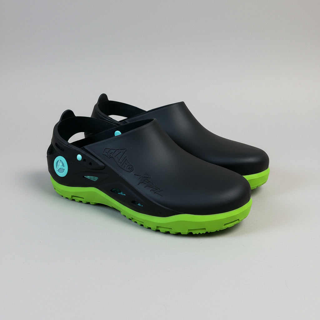 Calzuro black and lime Rebel Clogs, size 7/8, BRAND NEW!