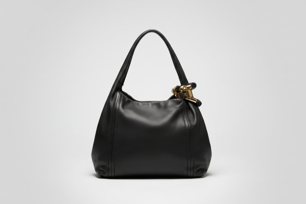 Jimmy choo black leather w/ gold hardware “Saba” hobo bag