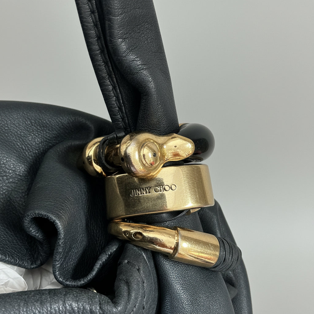 Jimmy choo black leather w/ gold hardware “Saba” hobo bag