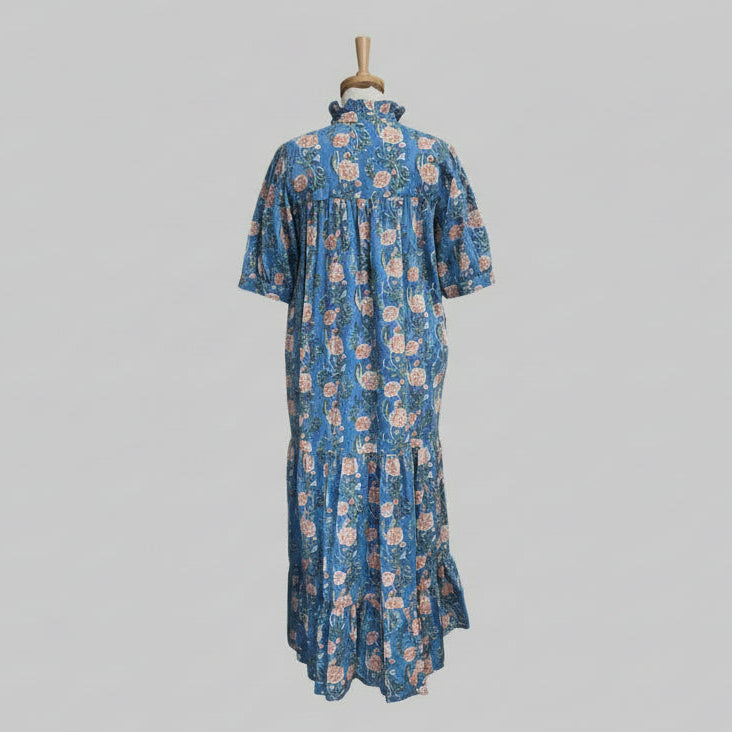 Saule Parc blue/green/orange floral maxi dress, Size S