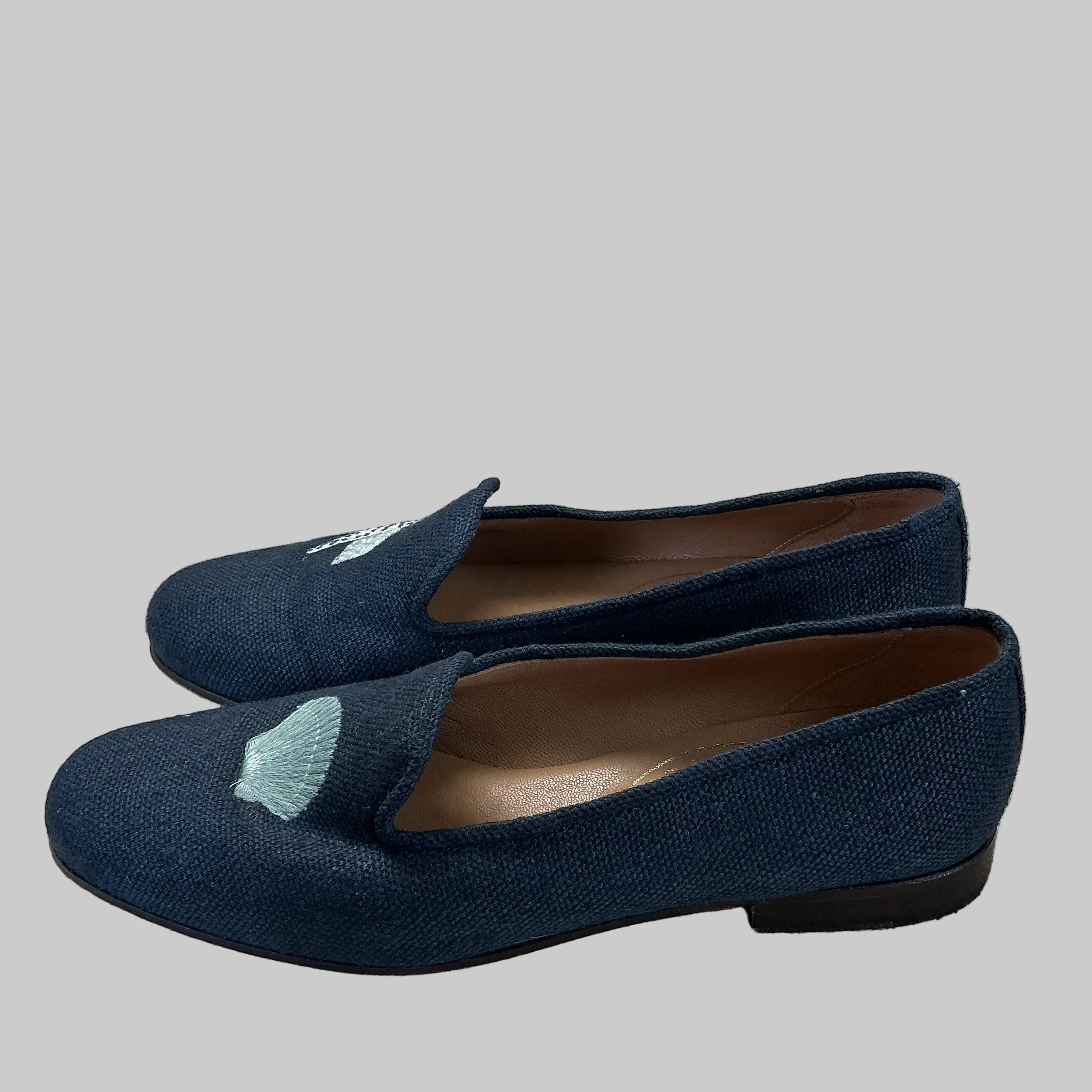 Stubbs & Wootton navy embroidered shell loafers, size 9.5
