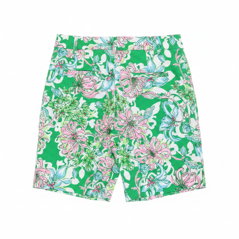 Lilly Pulitzer green floral 9" Natia Knit shorts, size 4