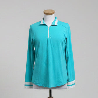 G Lifestyle aqua and white zip-neck top, size M