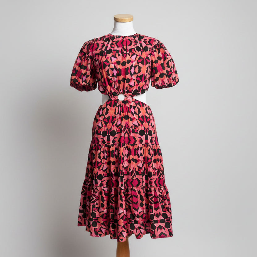 French connection magenta/black printed dress, Size 6, NEW WITH TAGS!