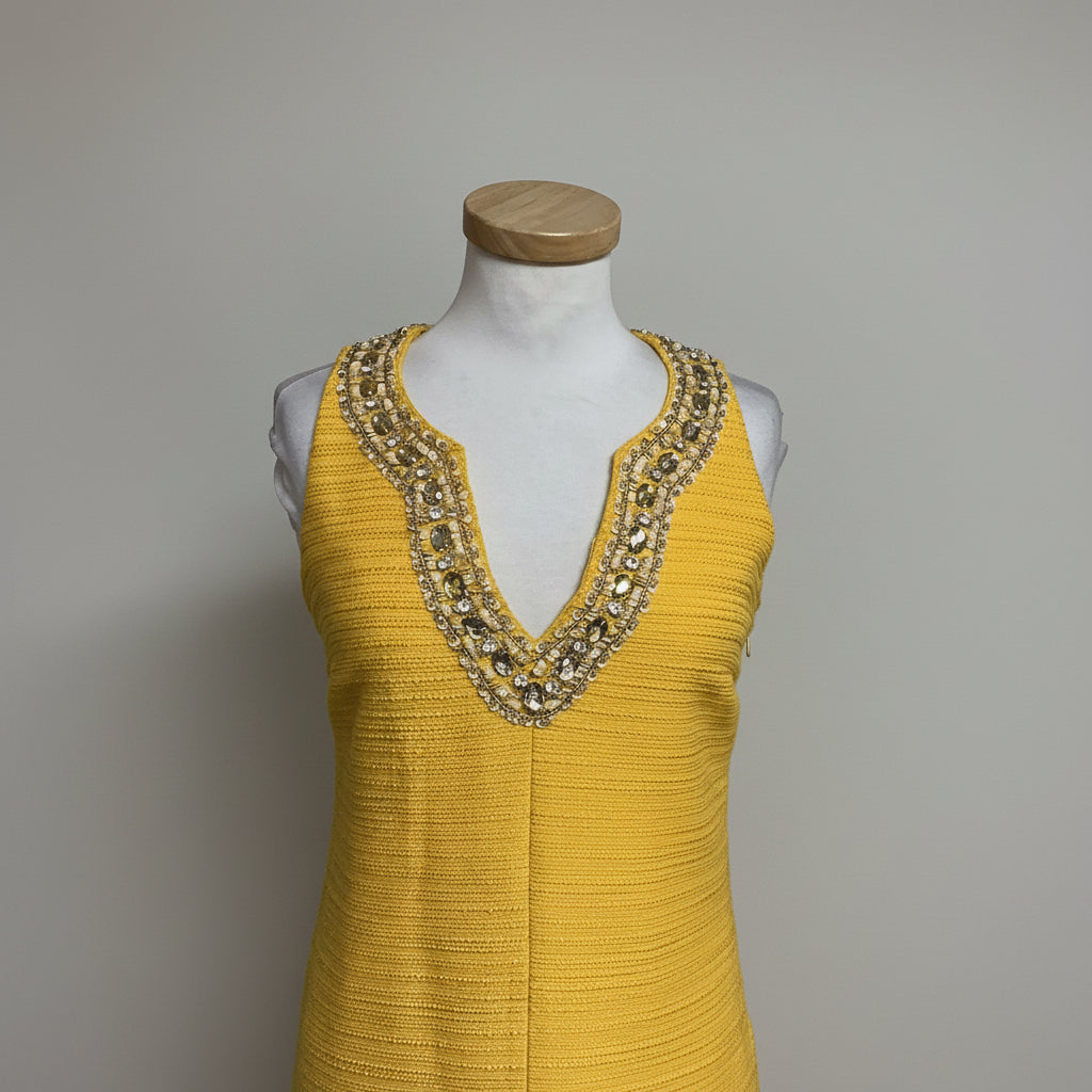 Julie Brown yellow dress with beading, size 0, NEW WITH TAGS!