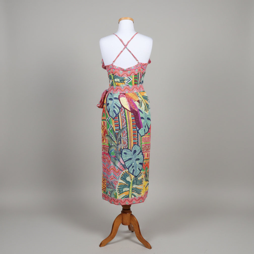 FARM Rio yellow and pink floral Summer Tapestry Midi dress, size M, NEW WITH TAGS!