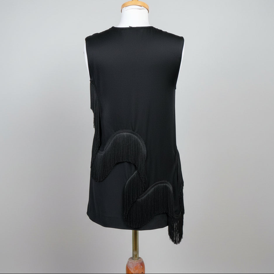 Stella McCartney black sleeveless blouse with fringe, size 4/6