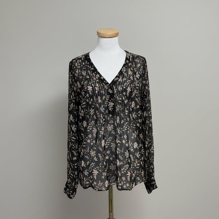 Veronica Beard black floral silk blouse, size 8