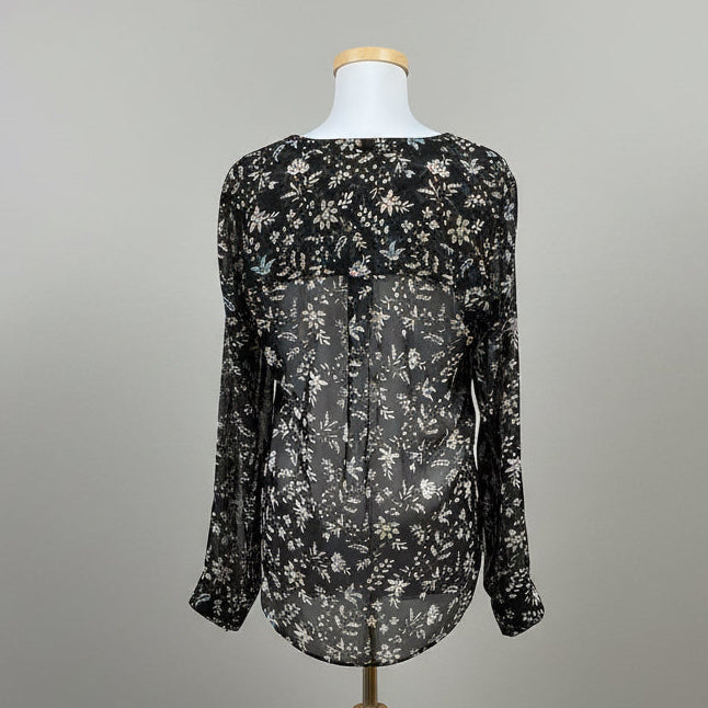 Veronica Beard black floral silk blouse, size 8