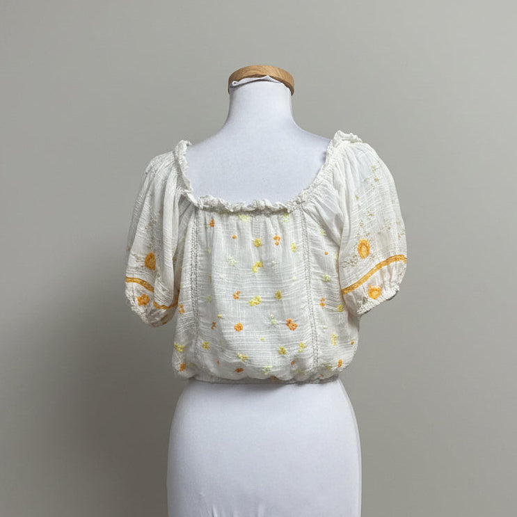 LoveShackFancy white and yellow Domingo blouse, size XS