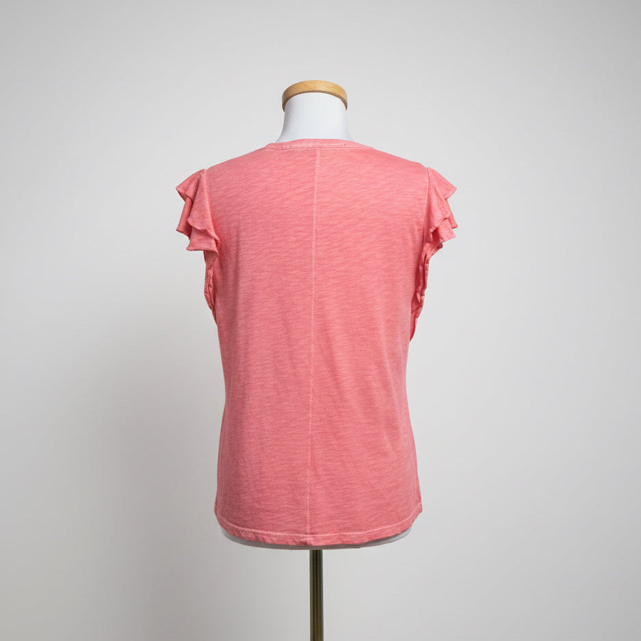 Veronica Beard coral Akeela ruffle tee, size M
