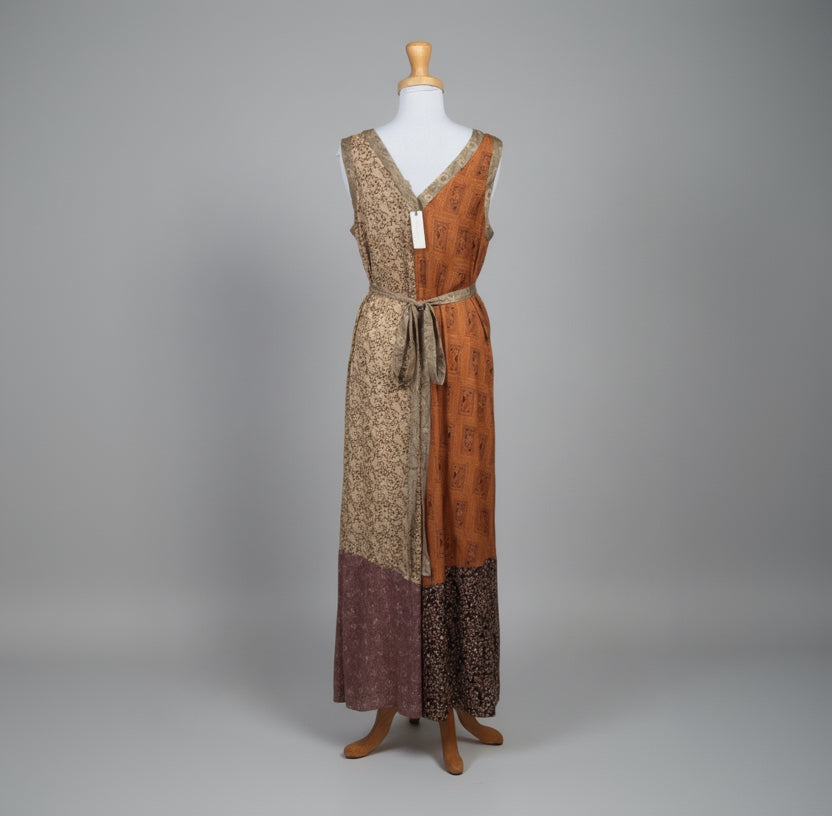 TINY brown patchwork jumpsuit, size M, NEW WITH TAGS!
