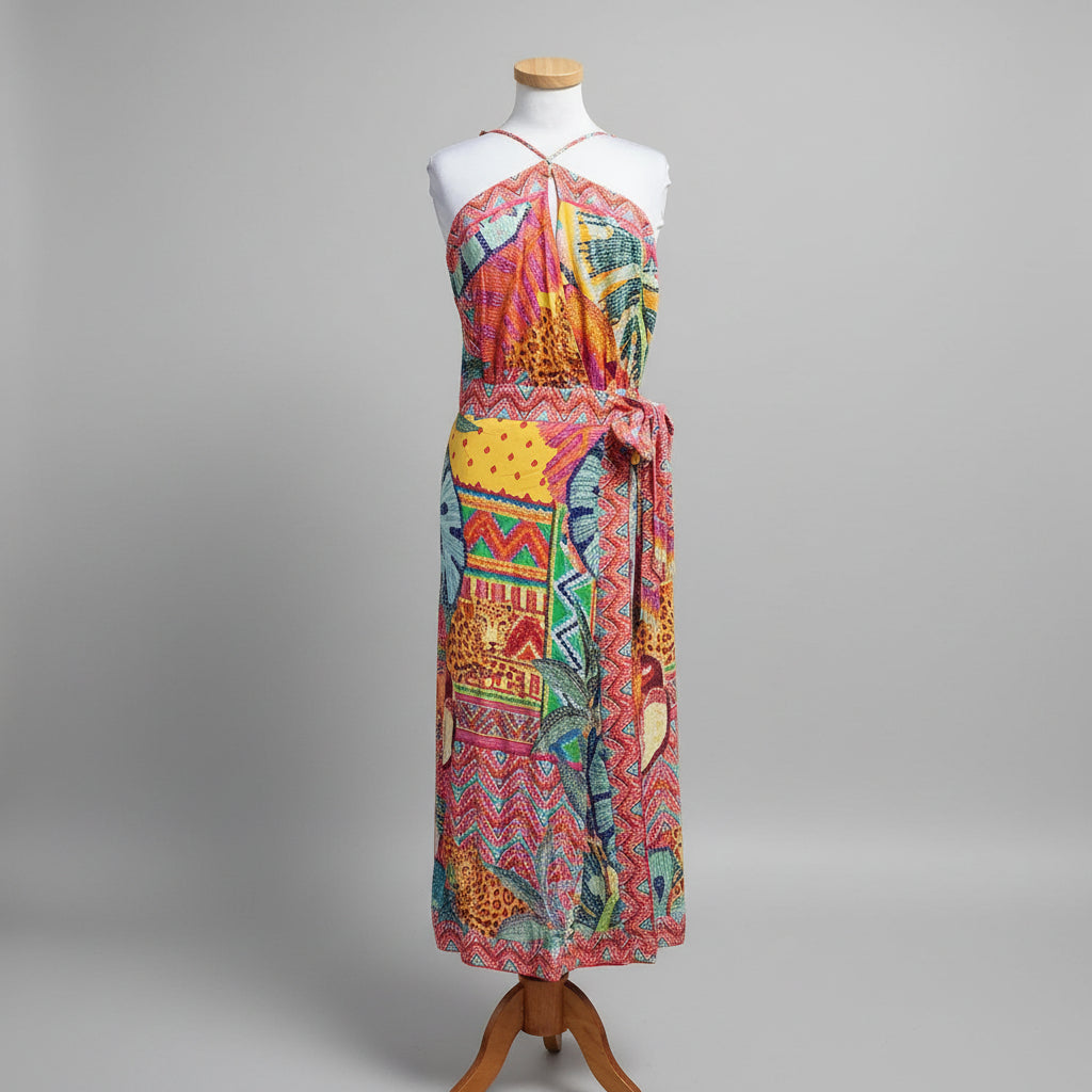 FARM Rio yellow and pink floral Summer Tapestry Midi dress, size M, NEW WITH TAGS!