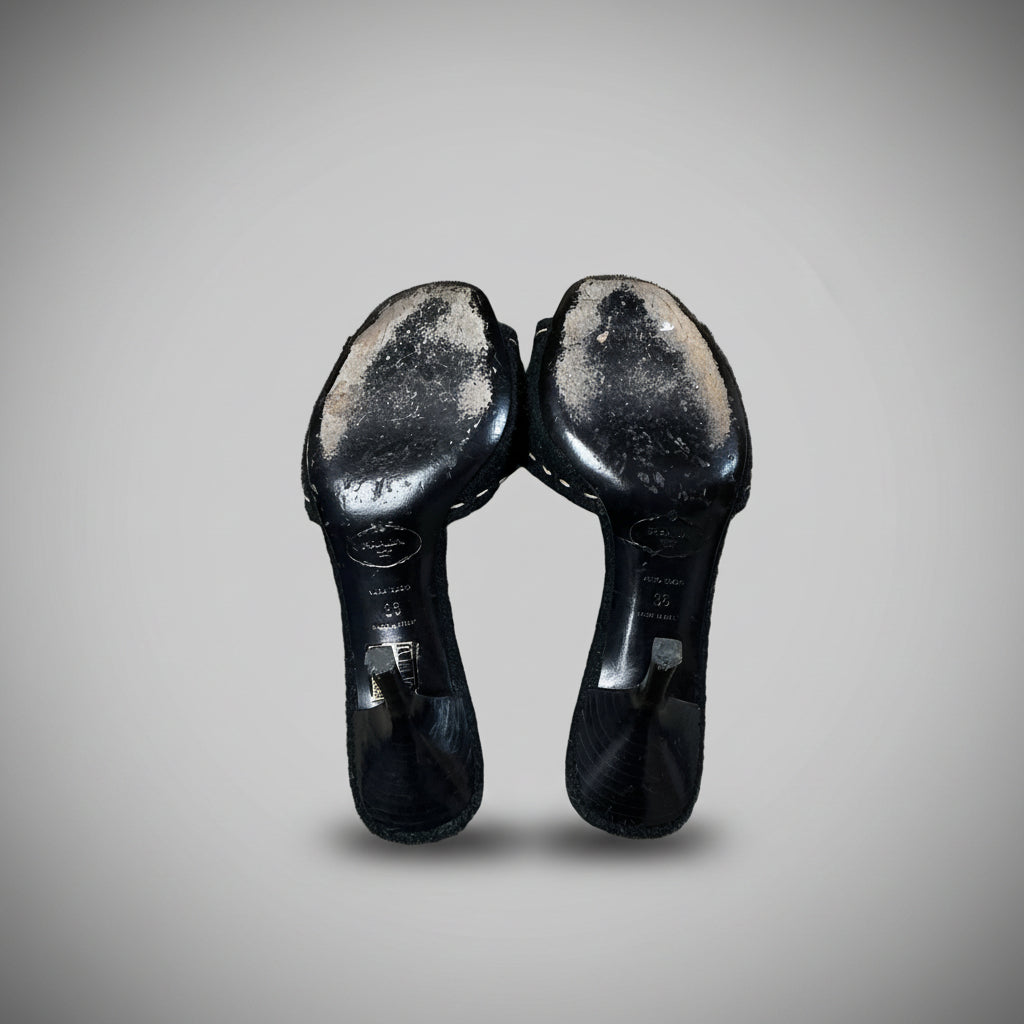 Prada black linen heel, Size 36 1/2 (6)