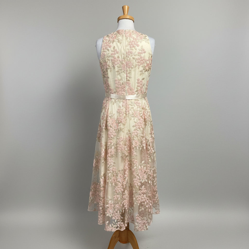 Tahari cream & blush floral dress, size 6