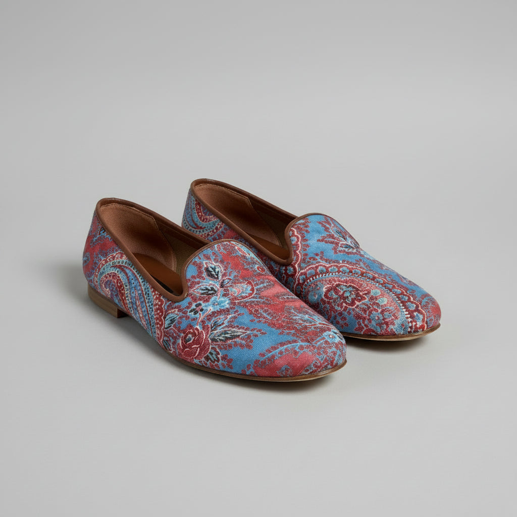 Zalo blue & red paisley flats, size 8.5