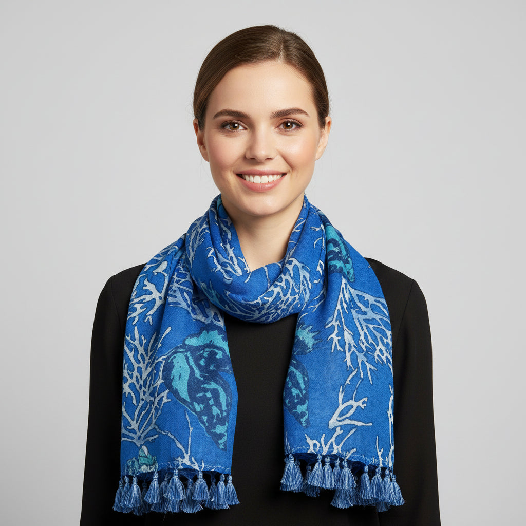 J. McLaughlin blue sea shell print scarf
