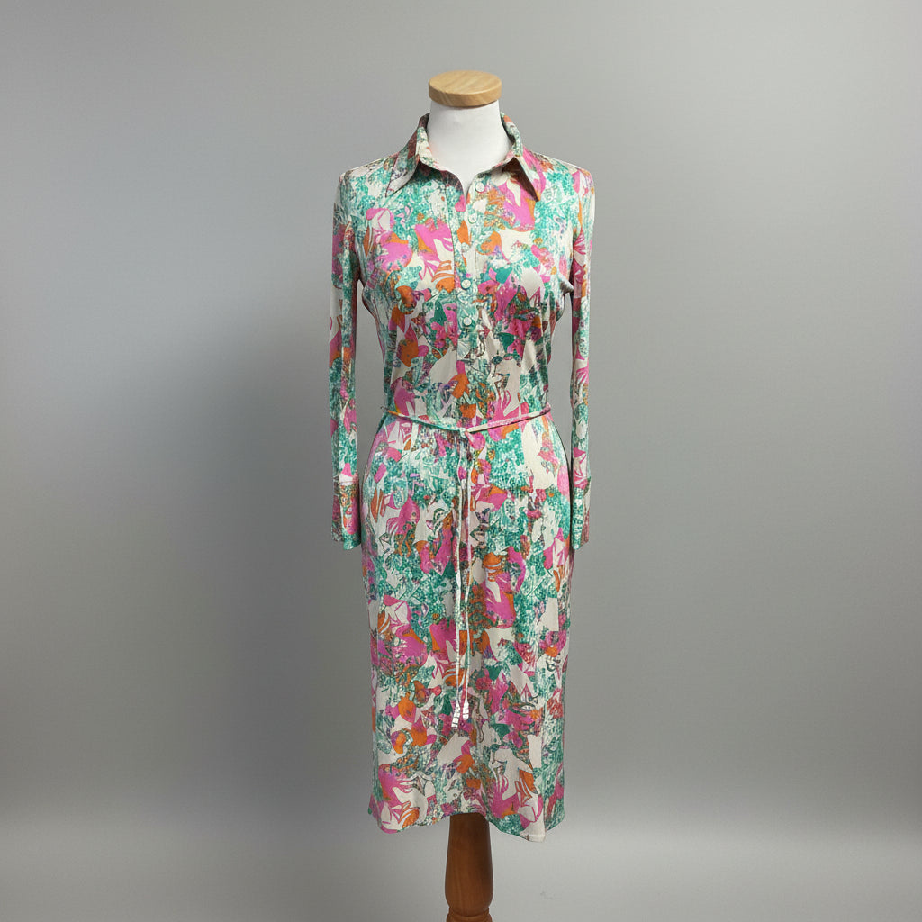 Milly of New York white, pink, green, orange print silk dress, size XS