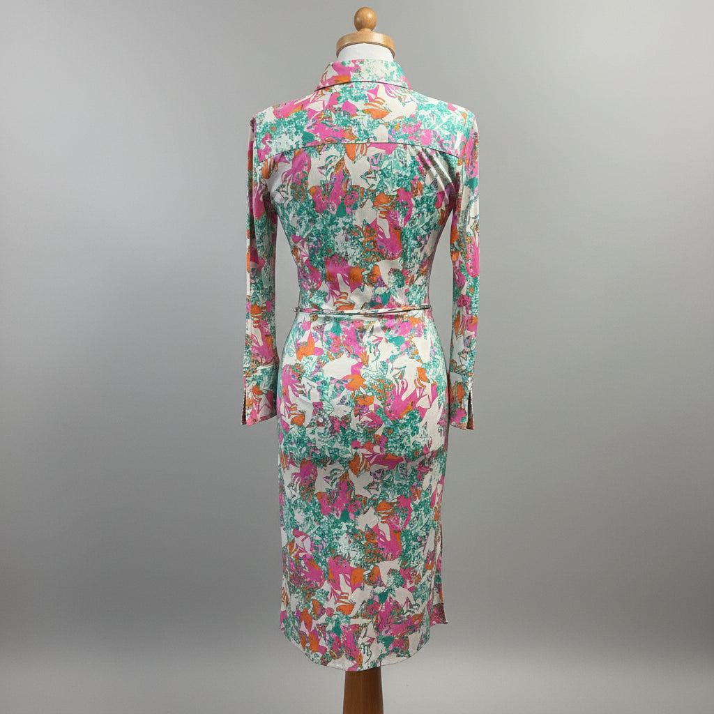 Milly of New York white, pink, green, orange print silk dress, size XS