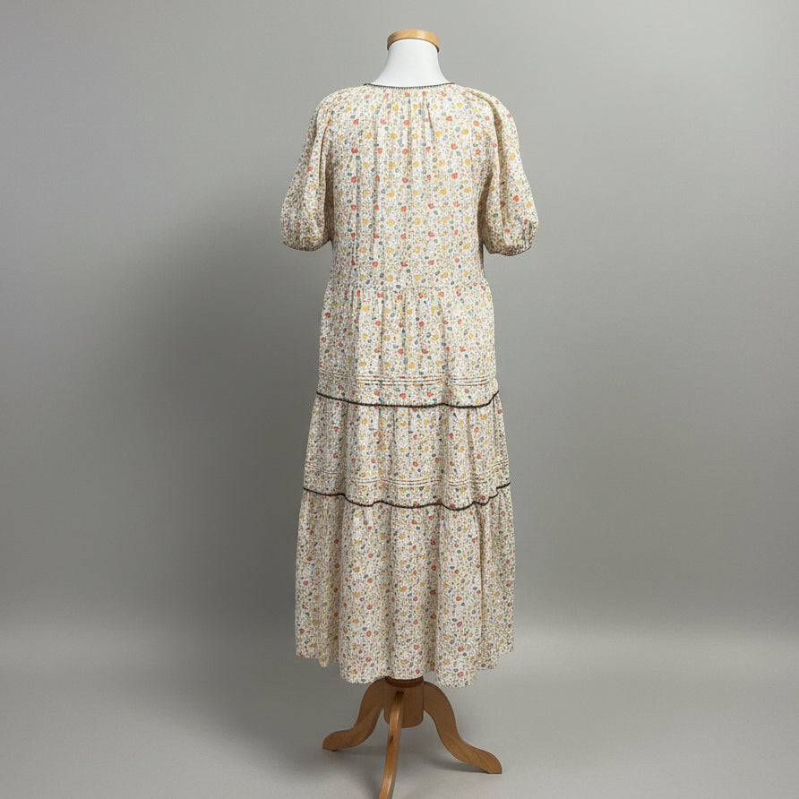 The Great cream, orange, and aqua floral Whipstitched Ravine dress, size S