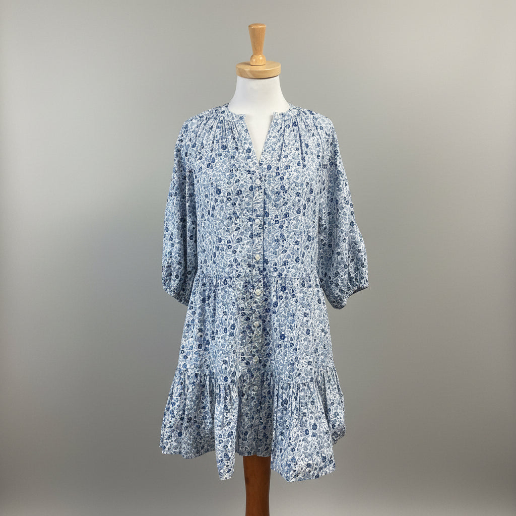 Apiece Apart white and blue floral Mitte dress, size XS