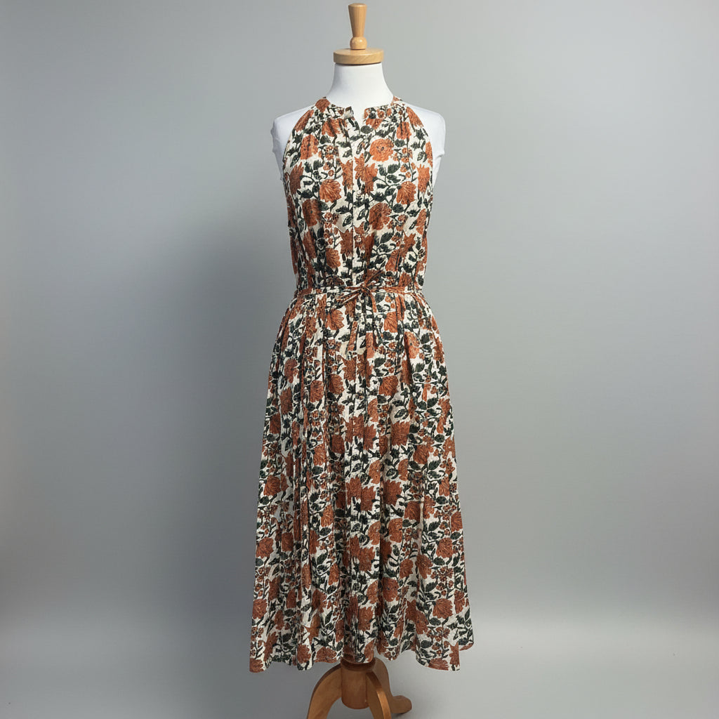 Hannah rust and green block print Marla dress, size XS