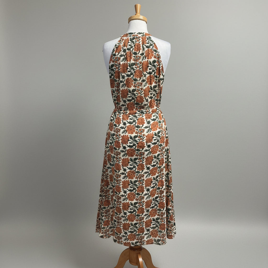 Hannah rust and green block print Marla dress, size XS