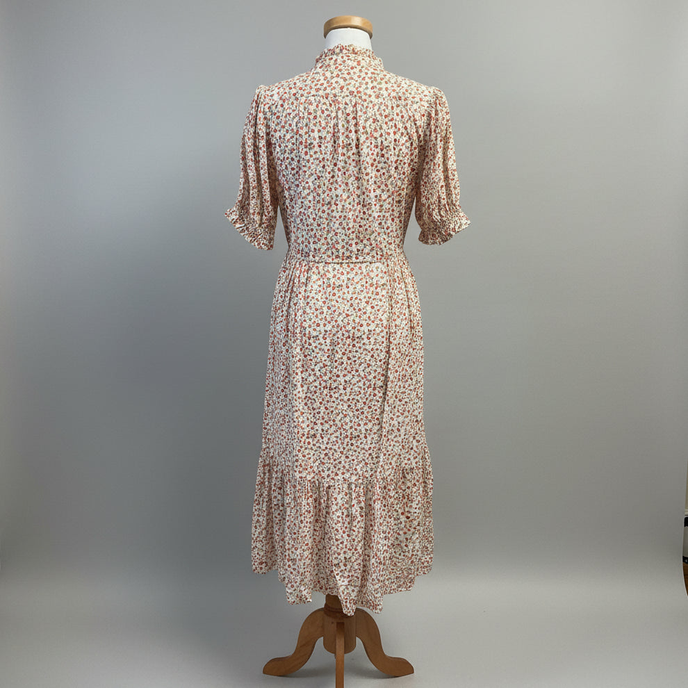 Trovata cream, coral, and green floral Hildie dress, size XS