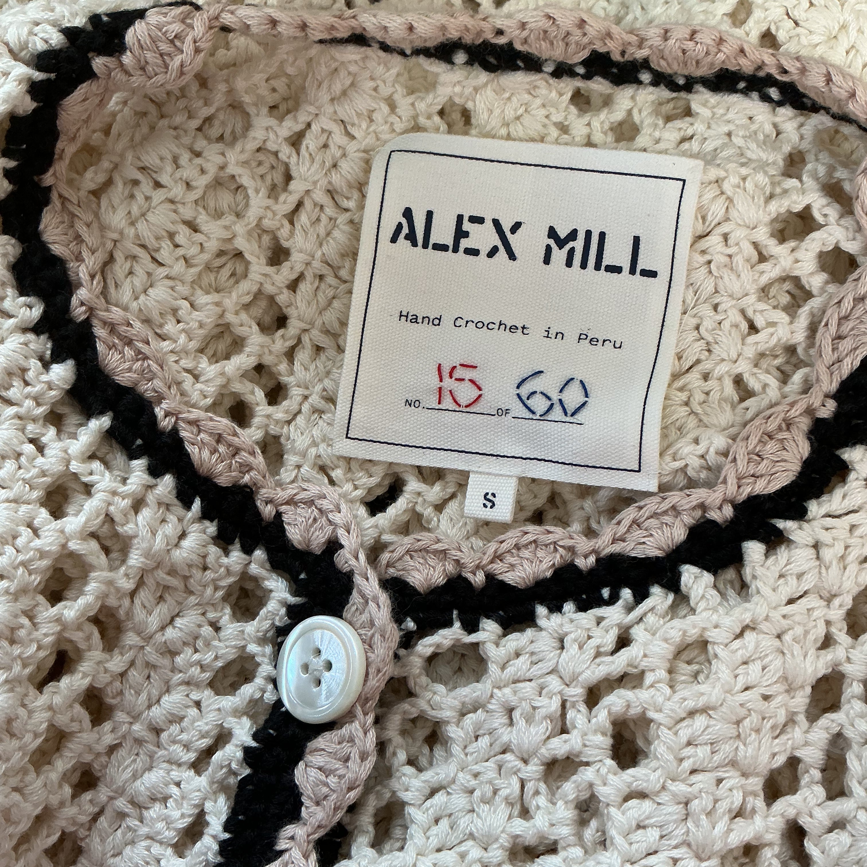 Alex Mill cream crochet Ella cardigan, size S