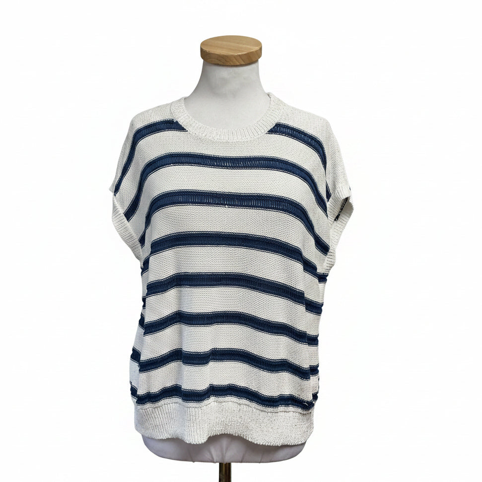 Leilian blue and white stripe sweater with sparkle, size S