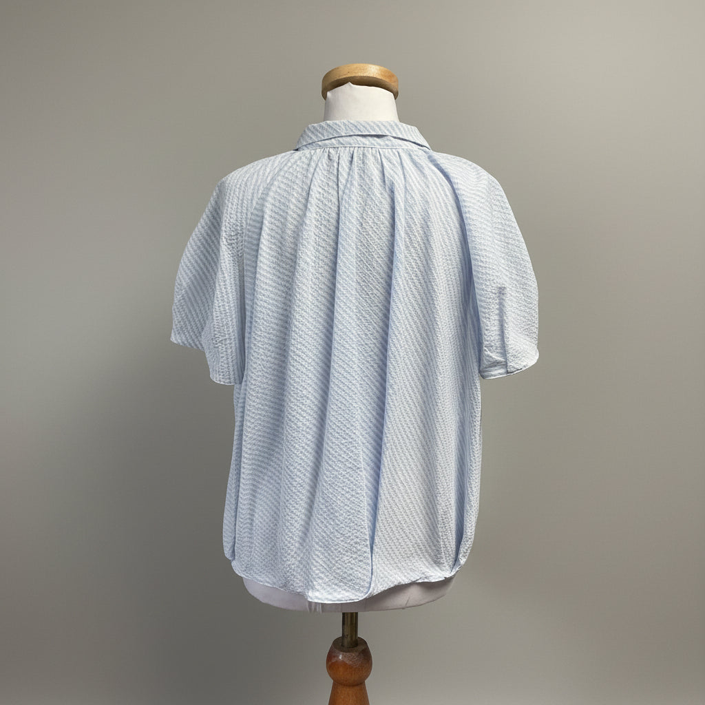 Tish Cox light blue stripe puff blouse, size S