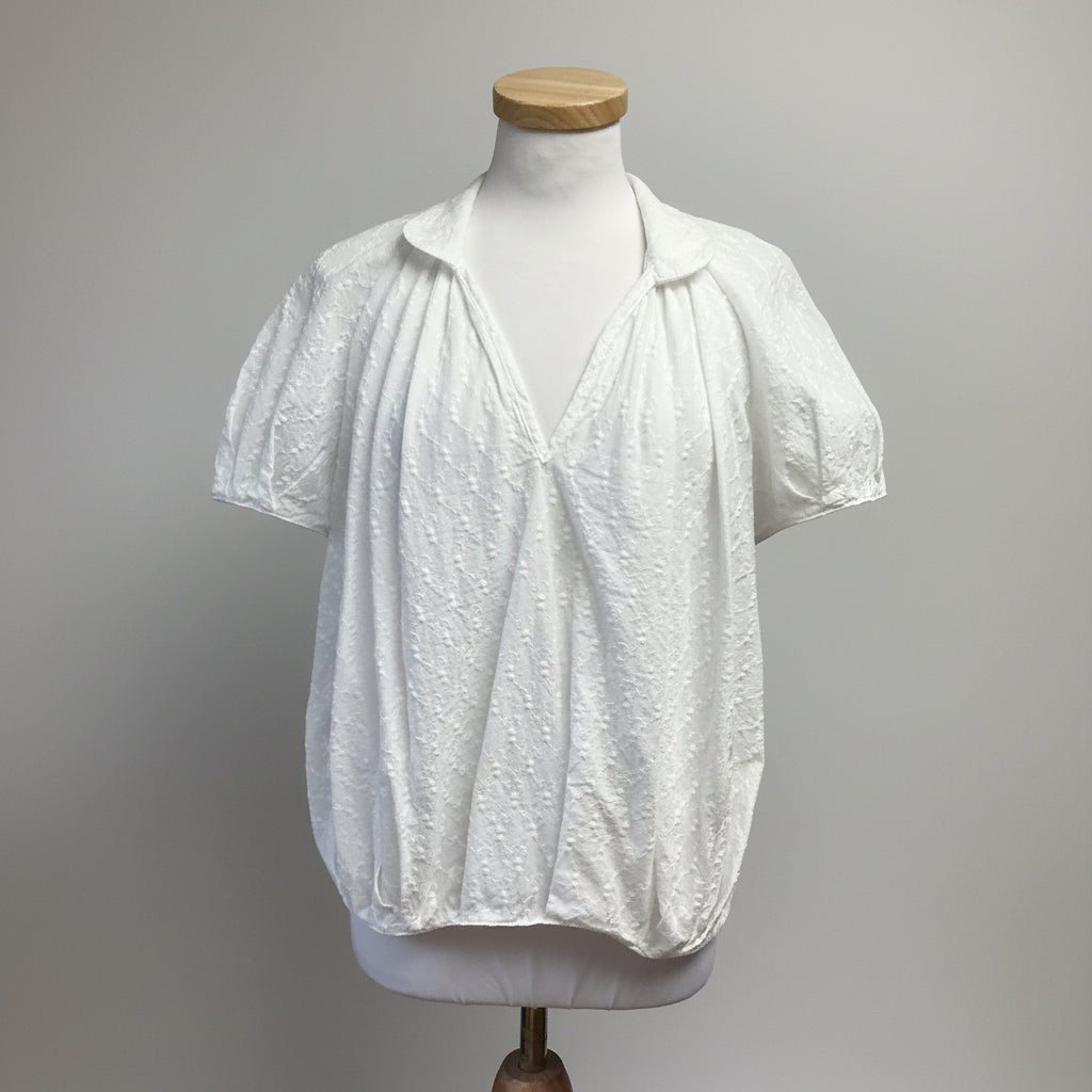 Tish Cox white embroidered puff blouse, size S