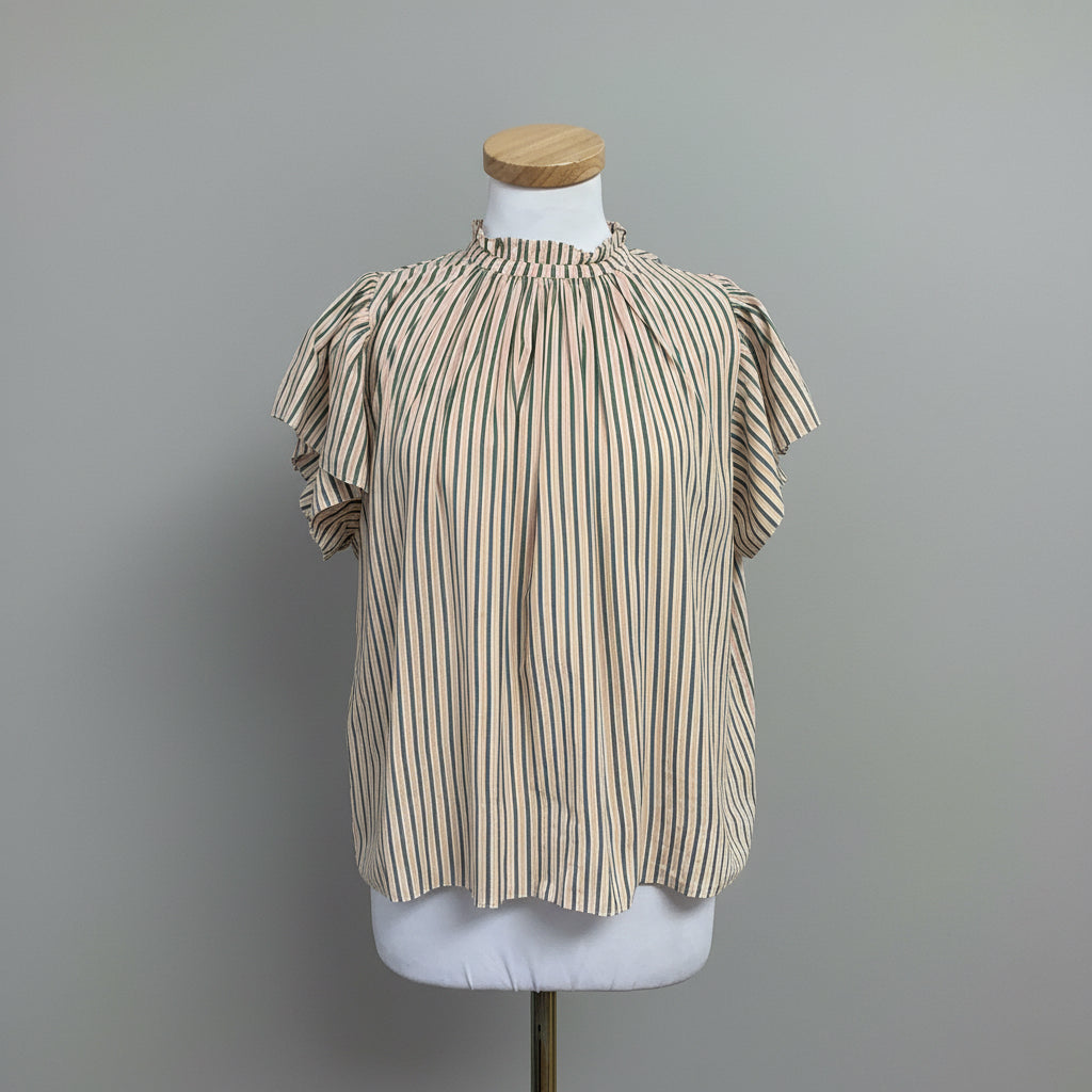 Trovata peach and sage stripe Clara blouse, size XS
