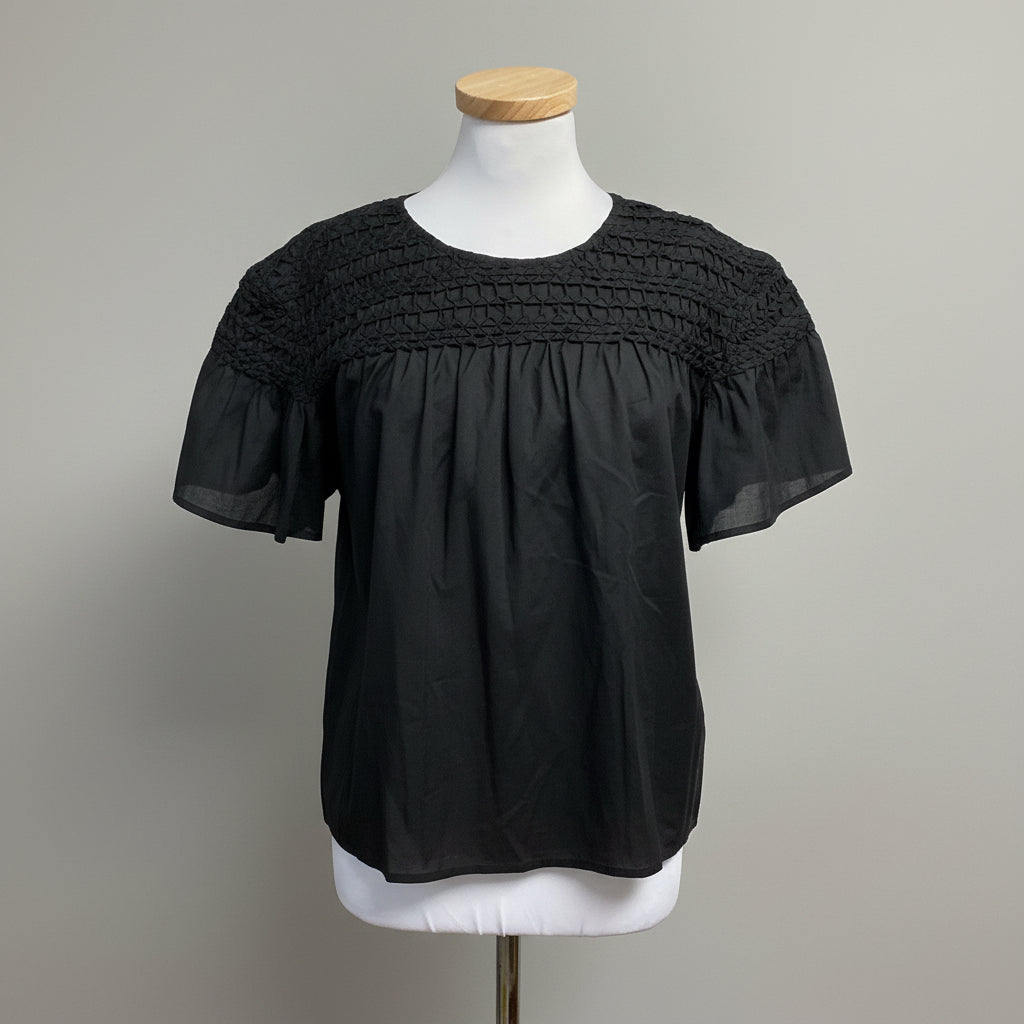 Merlette black smocked Paz blouse, size XS