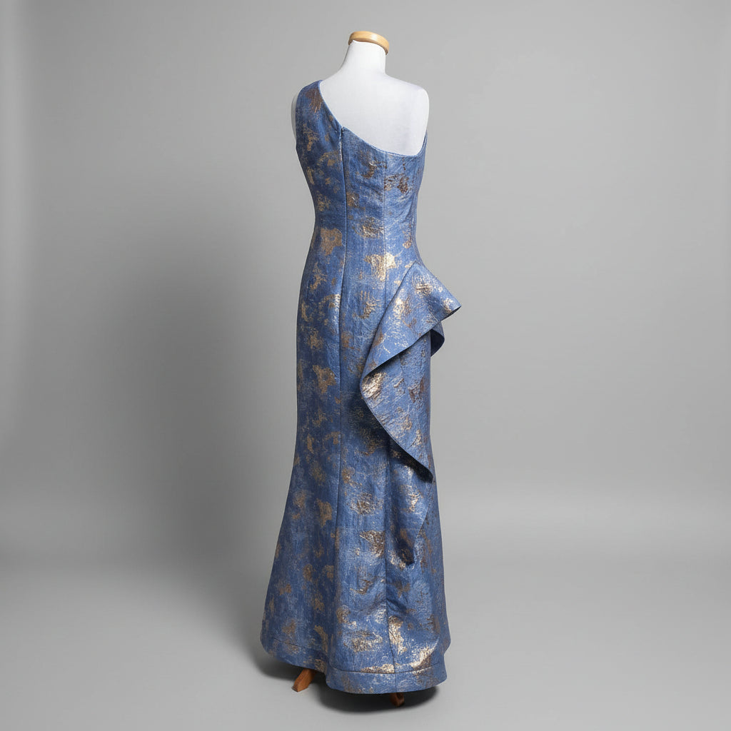 Terijon periwinkle and gold jacquard dress, size 8