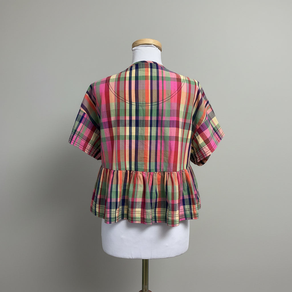 Pilcro pink multi-color plaid blouse, size S