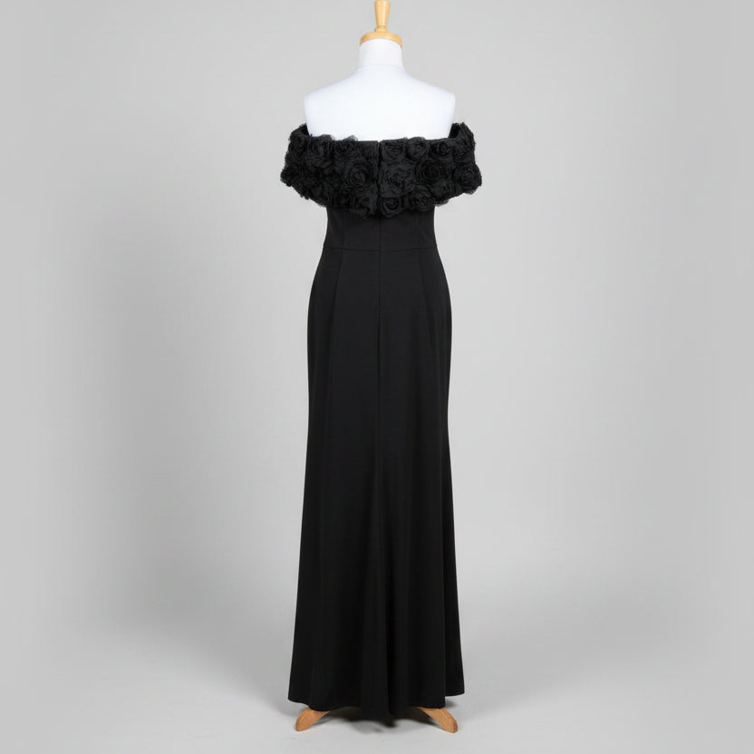 Eliza J. black rosette trim off shoulder dress, Size 10