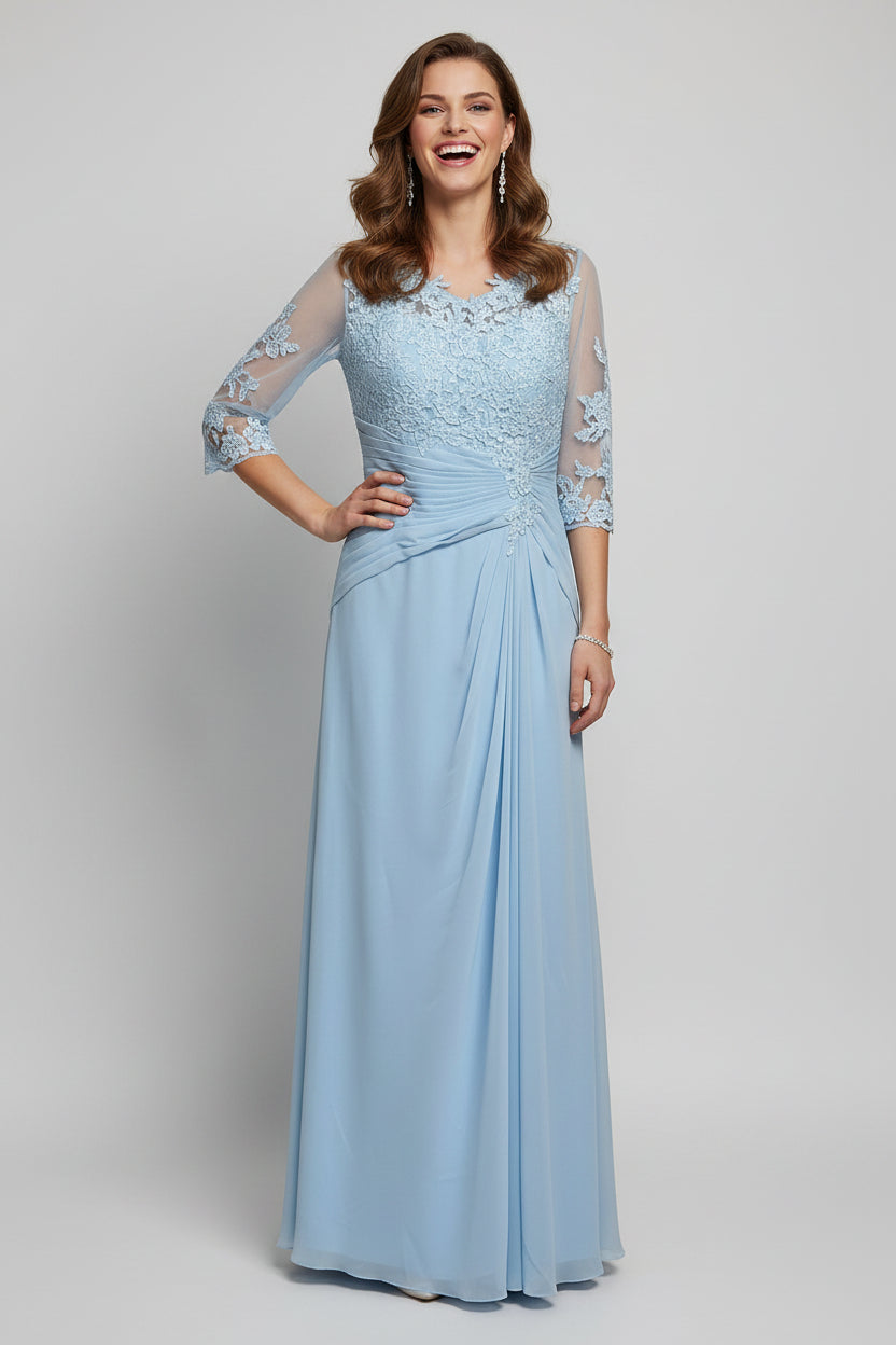 Lan Ting light blue chiffon and lace dress, size 6, NEW WITH TAGS!
