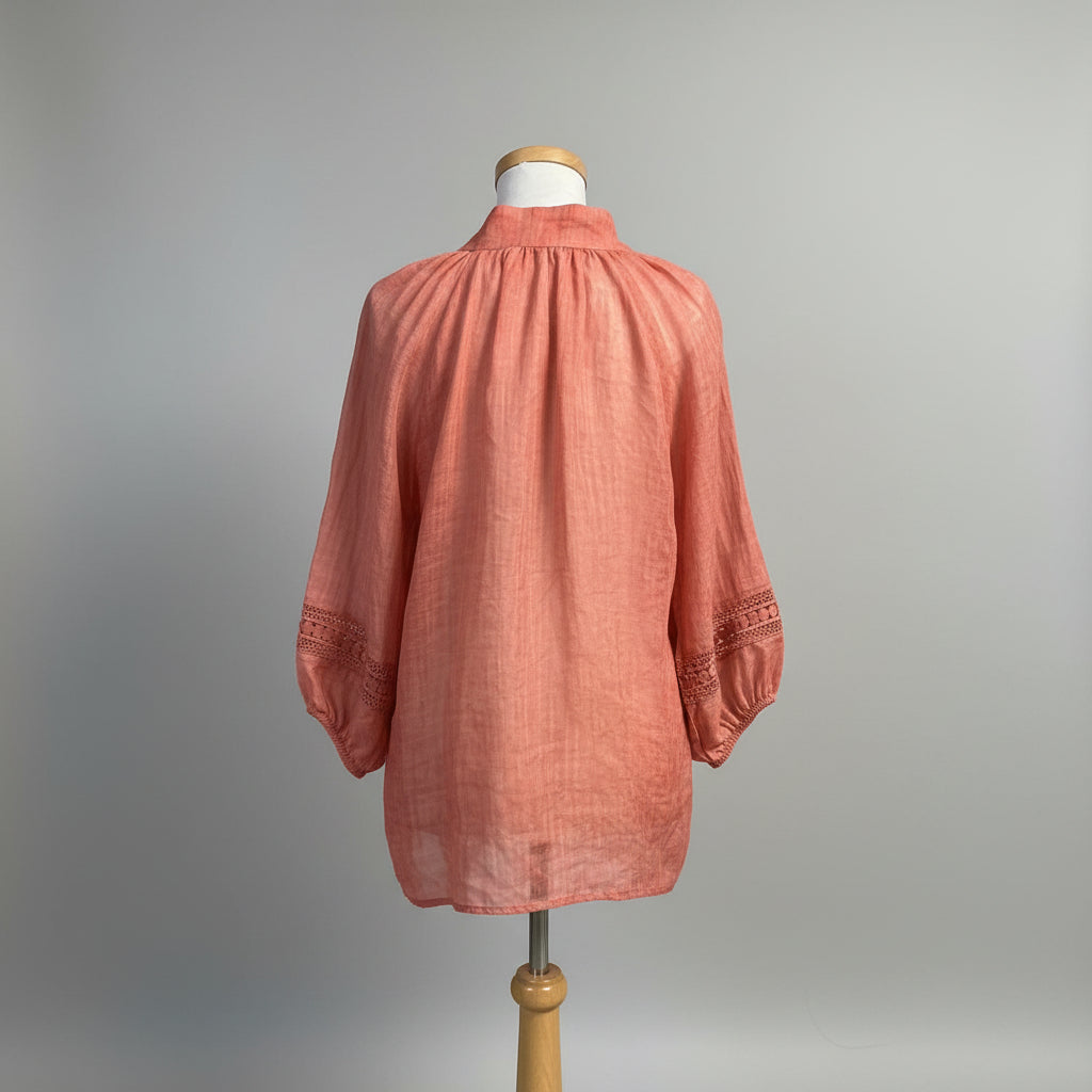 Zoe Kratzmann terra cotta blouse with crochet detail, size 10