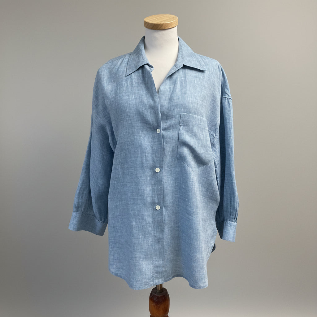 Madewell light blue linen blouse, size L