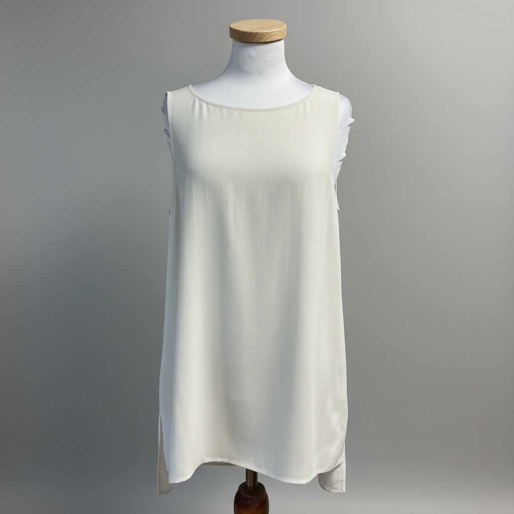 Eileen Fisher ivory silk hi-lo hem tank, size M
