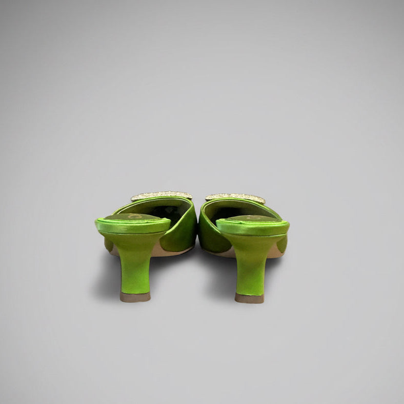 Sam Edelman acid green satin mule jeweled Brit heel, Size 8.5, BRAND NEW IN BOX!