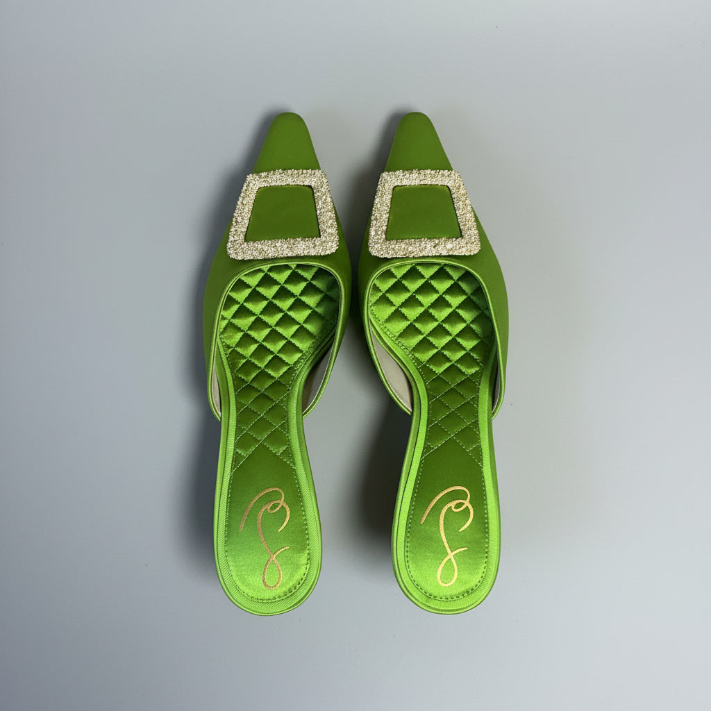 Sam Edelman acid green satin mule jeweled Brit heel, Size 8.5, BRAND NEW IN BOX!