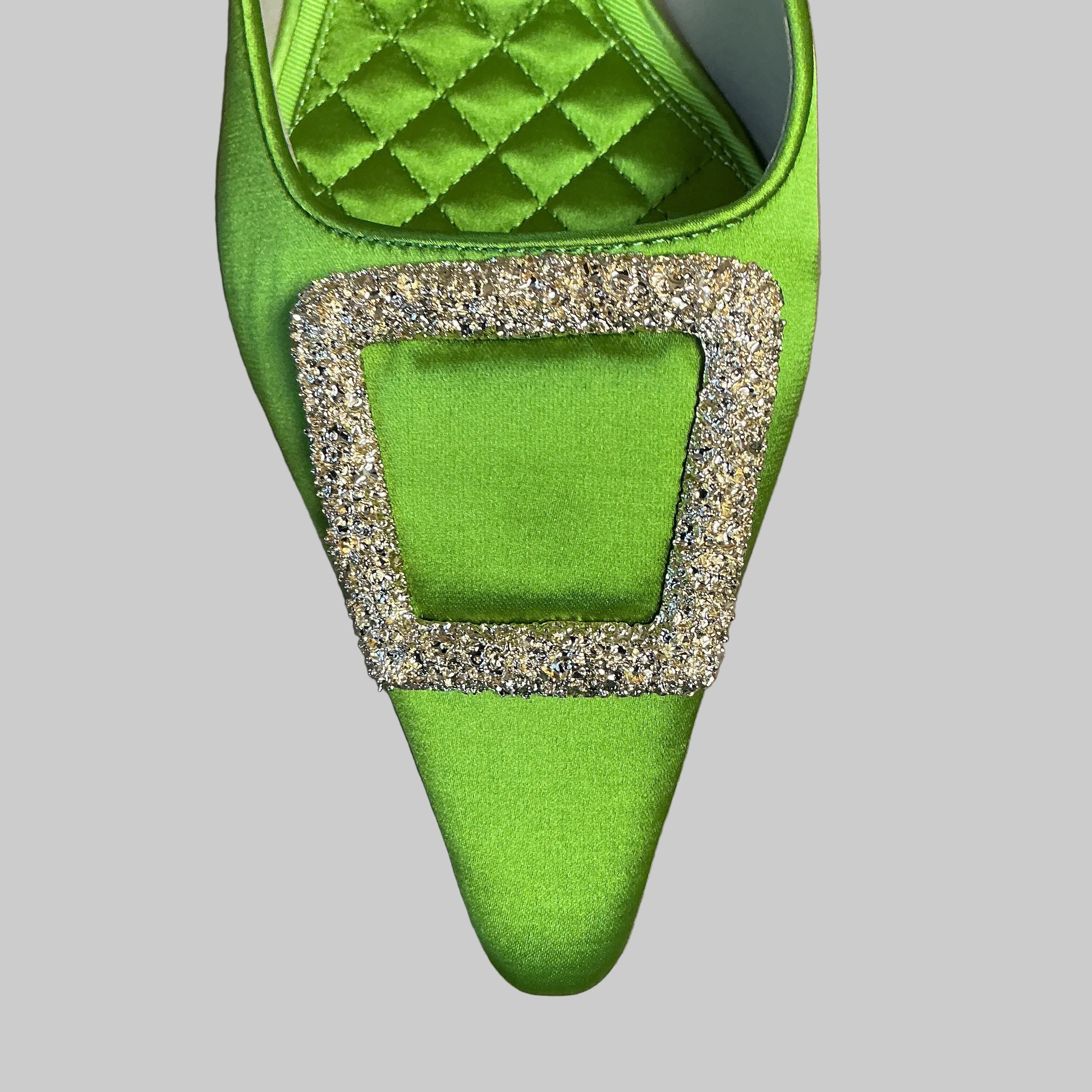 Sam Edelman acid green satin mule jeweled Brit heel, Size 8.5, BRAND NEW IN BOX!